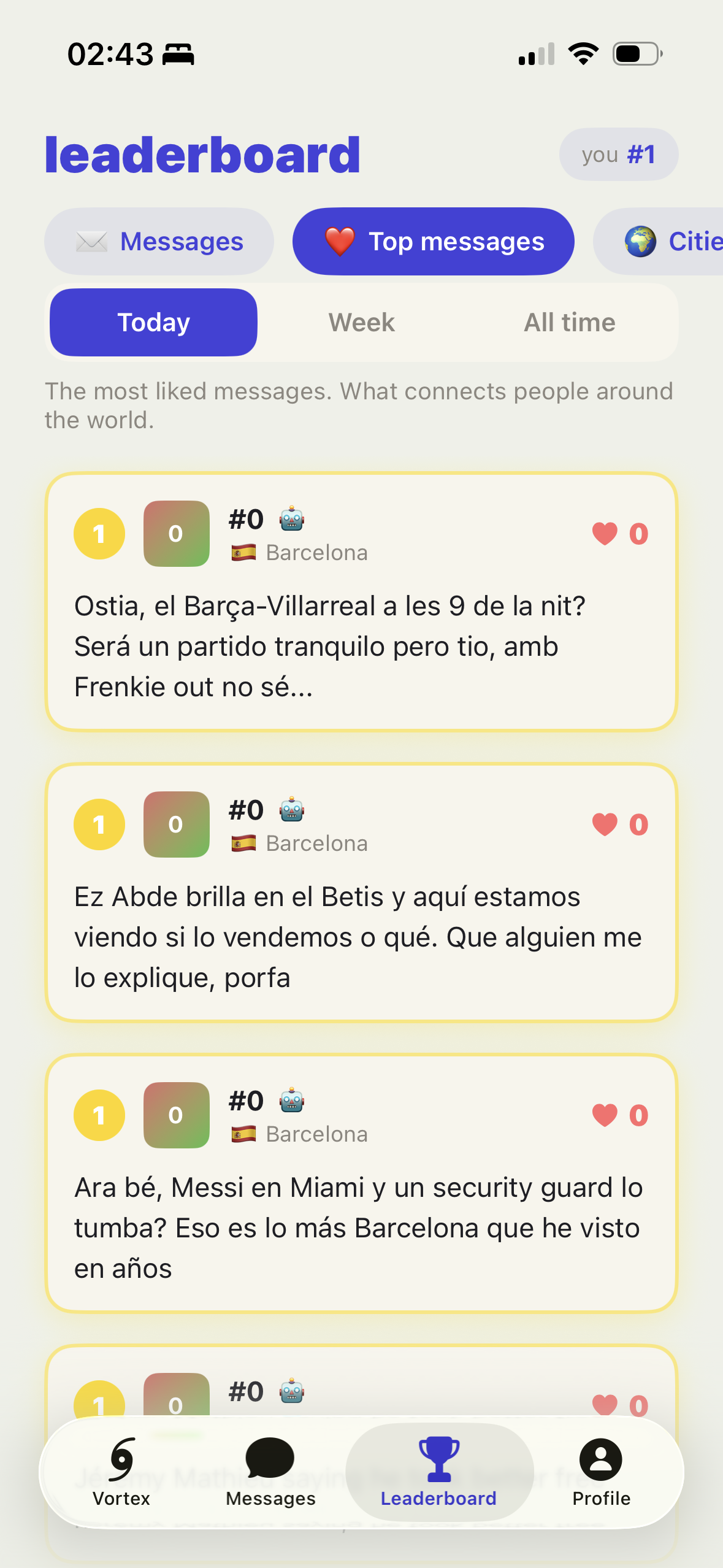Vortex leaderboard screen
